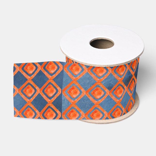 Orange Marine-Blau-Aquarell-Muster Ripsband (Spule)