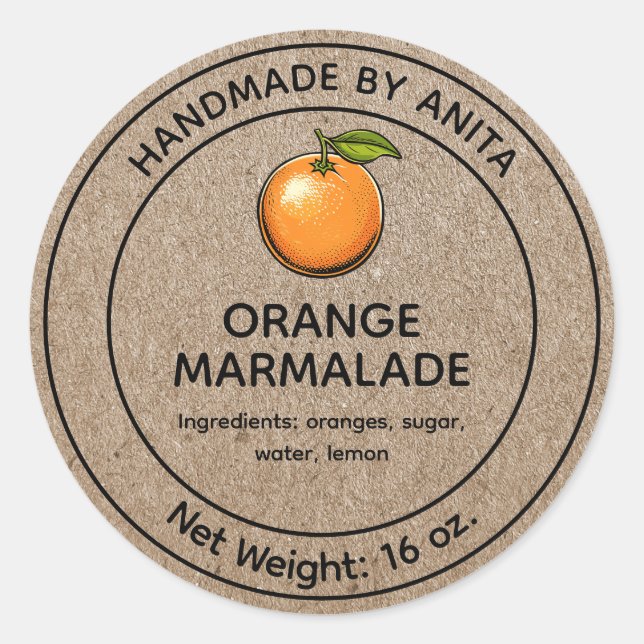Orange Marmalade Jelly Jar Étiquette Kraft Style p (Devant)