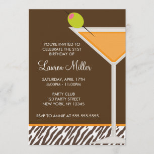 Orange Martini und Zebra Muster Einladung
