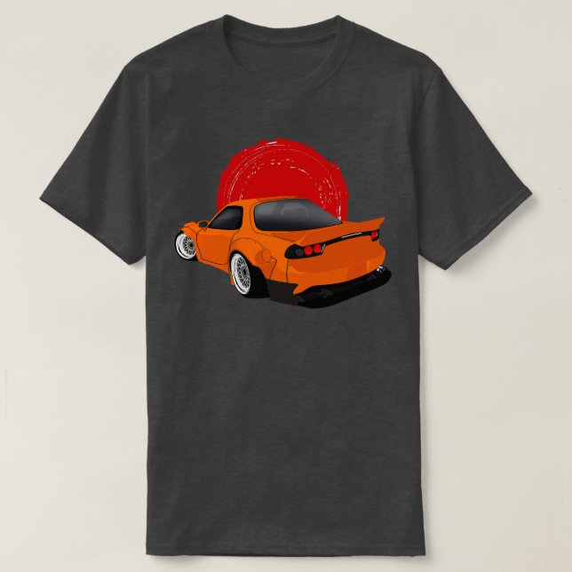 Orange Mazda RX7 Rocket Bunny Back View T-Shirt (Design vorne)