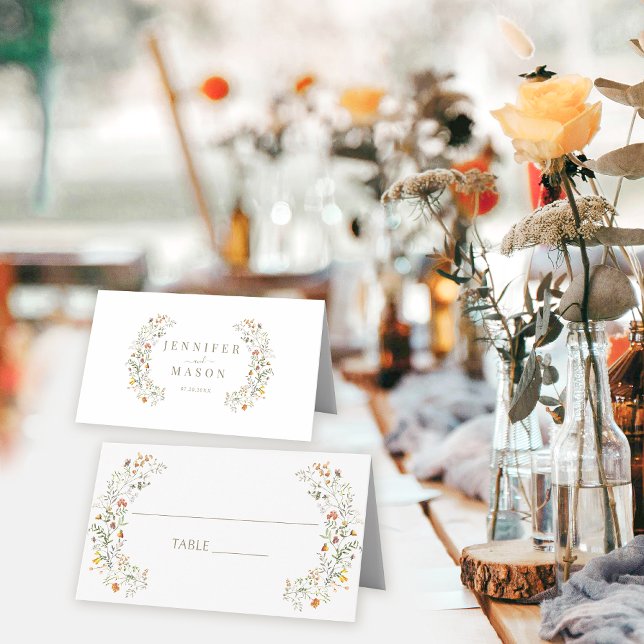 Orange Meadow Wild Blume Herbsthochzeit Platzkarte (Von Creator hochgeladen)