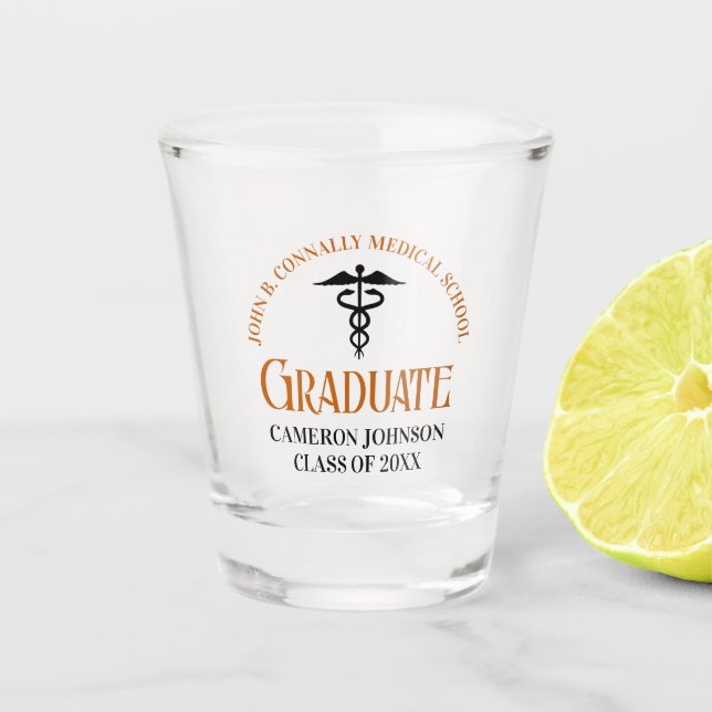 Orange Medical School Abschluss Schnapsglas (Vorderseite)