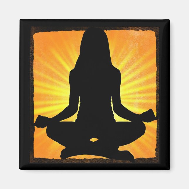 Orange Meditation Yoga Frauen meditieren Magnet (Vorne)