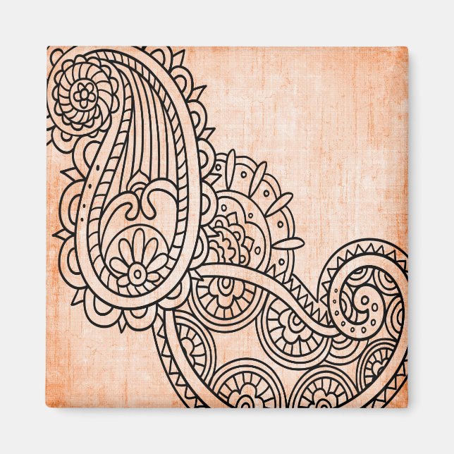 Orange Mehndi Motif Magnet (Vorne)