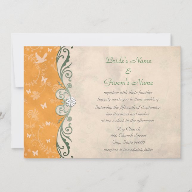 Orange Melon Daisies Floral Spring Wedding Einladung (Vorderseite)