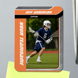 Orange Metall Lacrosse-Spieler-Foto Magnet