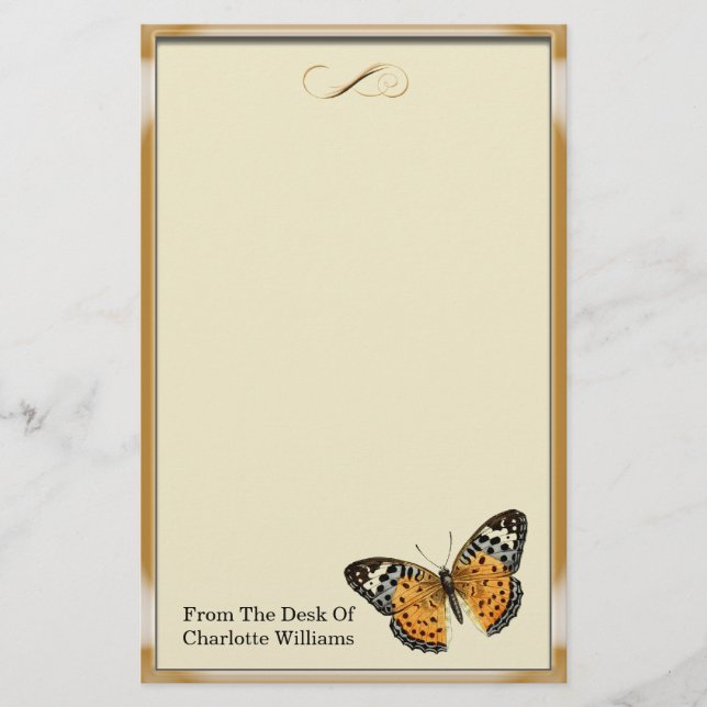 Orange Metallic Butterfly Briefpapier (Vorderseite)