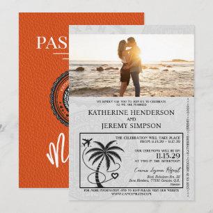 Orange Mexico Passport Wedding Einladung