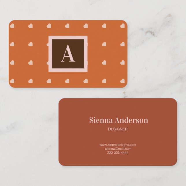 Orange Mini Hörer Hintergrundmonogramm gebrannt Visitenkarte (Vorne/Hinten)