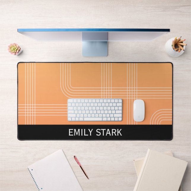 Orange Minimal Retro Personalisiert Name Desk Mat Schreibtischunterlage (Büro 1)