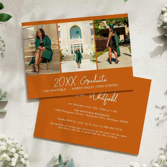 Orange Minimalistisch Foto Collage Graduation Part Einladung (Von Creator hochgeladen)