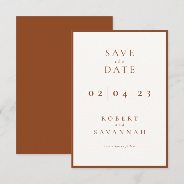 Orange-Minimalistisch-Save the Date-Karte gebrannt Save The Date (Vorne/Hinten)