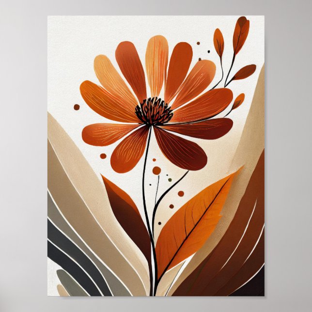 Orange-minimalistische Blume Poster (Vorne)
