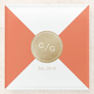 Orange-minimalistische moderne Hochzeitsmonogramm Glasuntersetzer