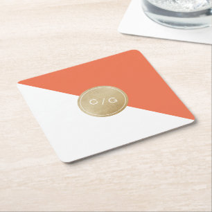 Orange-minimalistische moderne Hochzeitsmonogramm Rechteckiger Pappuntersetzer