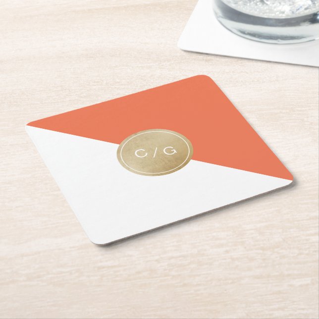 Orange-minimalistische moderne Hochzeitsmonogramm Rechteckiger Pappuntersetzer (angewinkelt)