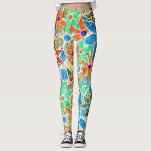 Orange Mint Blue Floral #3 Leggings