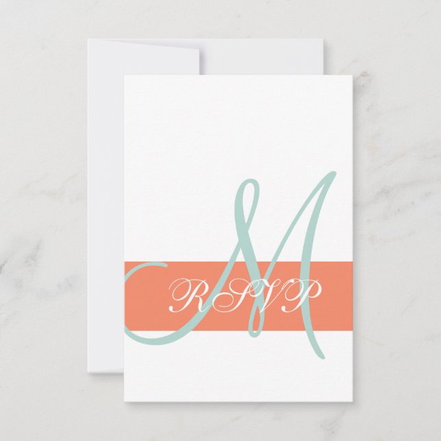 Orange Mint Green Monogram Wedding RSVP Card (Vorderseite)