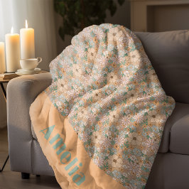 Orange mint grüne Blumenmuster Name Fleecedecke