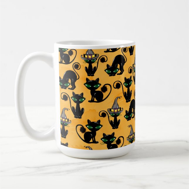 ORANGE MIT ADORABLE HALLOWEEN SCHWARZKATZEN KAFFEETASSE (Links)