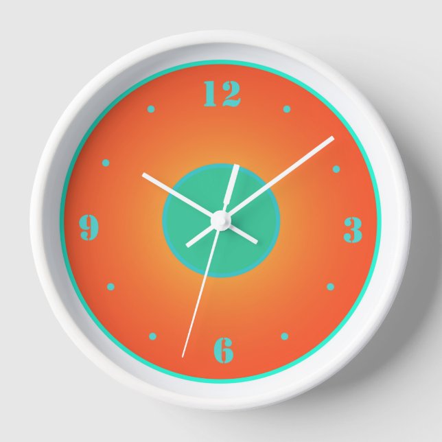 Orange mit Aqua Green auf weißer Hintergrunduhr Uhr (Vorderseite)