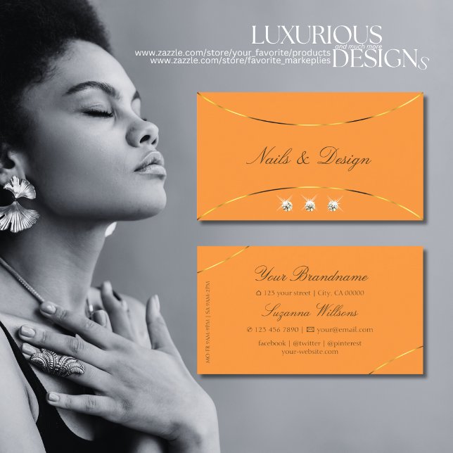 Orange mit Golddekor-Grenze und Sparkle Diamanten Visitenkarte (Von Creator hochgeladen)