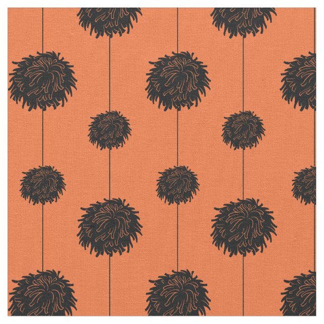 Orange mit schwarzem Pom Poms Chef-Muster Stoff (Nahaufnahme)