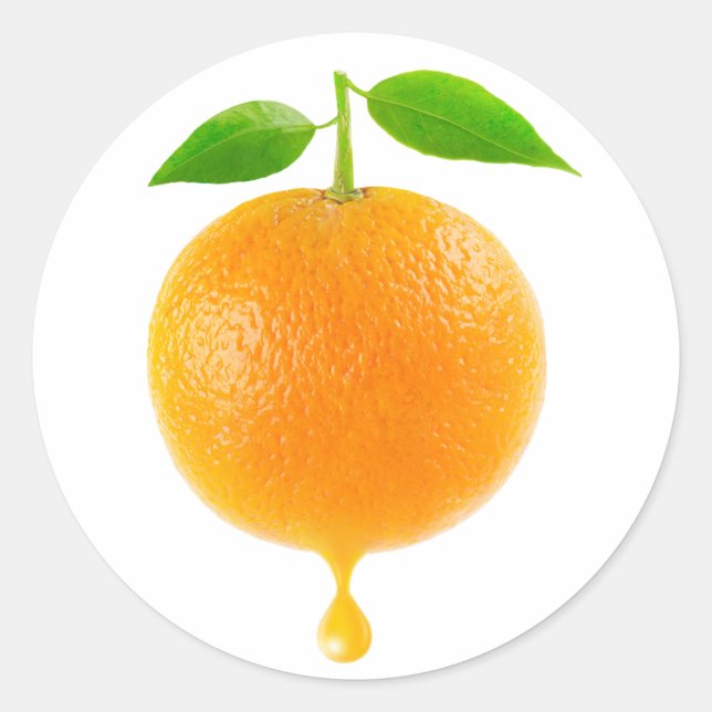 Orange mit Tropfen Saft Runder Aufkleber (Vorderseite)