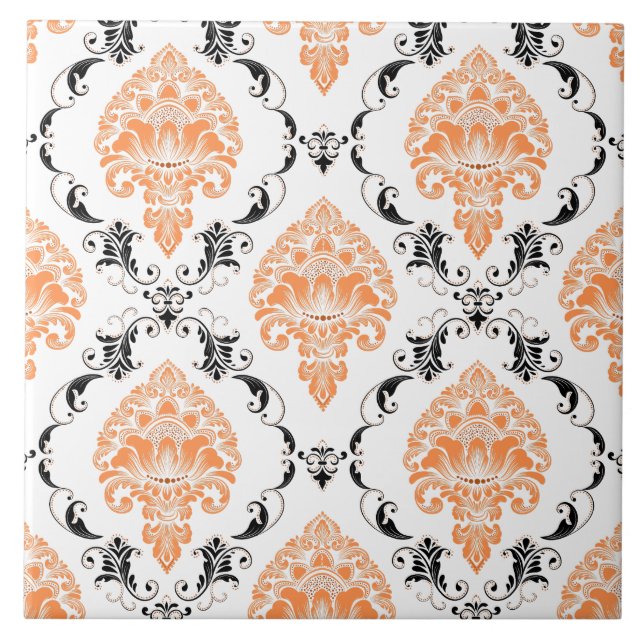 Orange mit Viktorianischem Ohrmuster Fliese (Vorderseite)