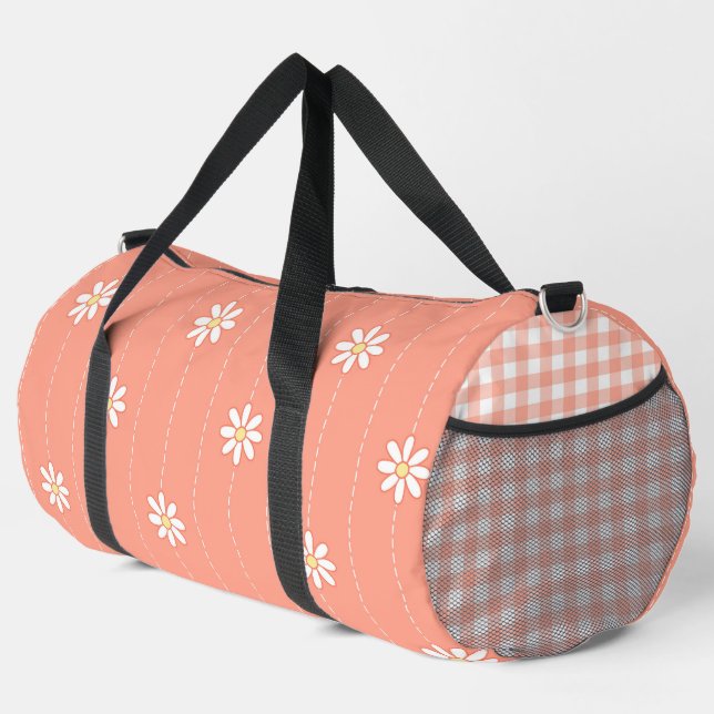 ORANGE MIT WEISSEN MÜLLEN UND KARIERTEM MUSTER DUFFLE BAG (Rechte Ecke)