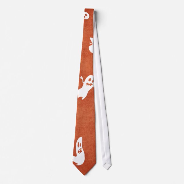 Orange mit White Flying Ghosts Halloween-Krawatte Krawatte (Vorderseite)
