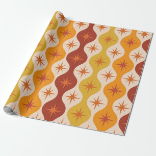 Orange Mod Stars aus der Mitte des Jahrhunderts au Geschenkpapier