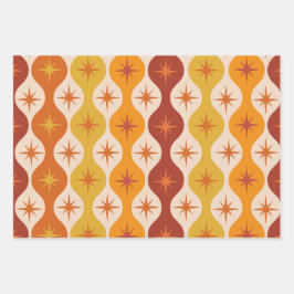 Orange Mod Stars aus der Mitte des Jahrhunderts au Geschenkpapier Set