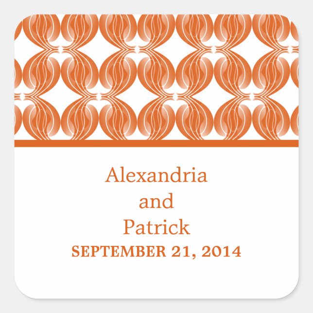 Orange Modern Deko Wedding Stickers (Vorderseite)