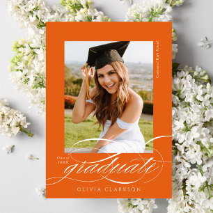 Orange Modern Elegante Script Foto Abschluss Ankündigung