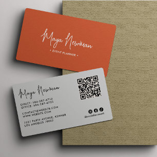 ORANGE Modern Eleganter Minimal QR Code Creative Visitenkarte