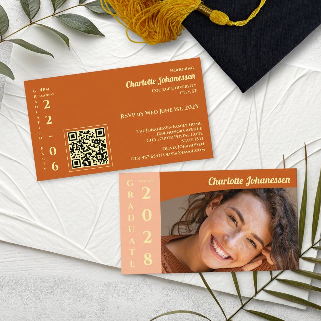 Orange Modern Foto QR-Code Abschlussfeier  Begleitkarte (Von Creator hochgeladen)