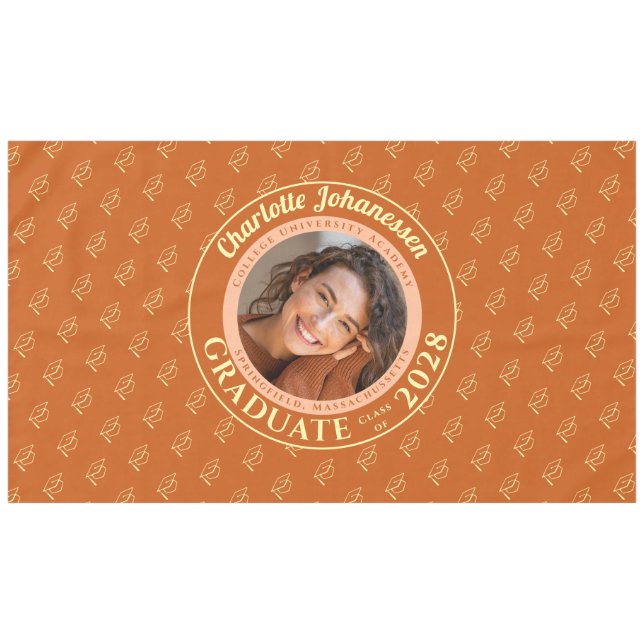Orange Modern Graduation Photo Cap Pattern Tischdecke (Vorderseite (Horizontal))