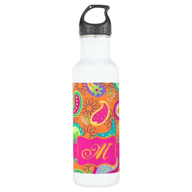 Orange Modern Paisley Whimsy Pattern Trinkflasche (Vorderseite)