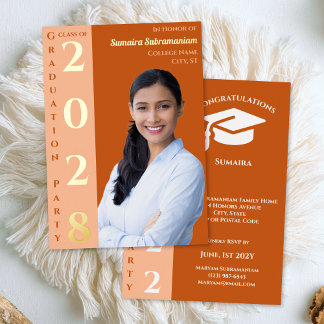 Orange Modern Photo Graduation Party Gold Folieneinladung