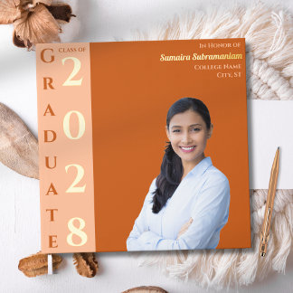Orange Modern Photo Graduation Party Gold Gästebuch