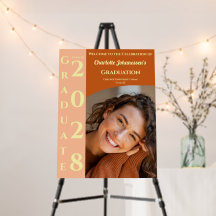 Orange Modern Photo Graduation Party Welcome Sign