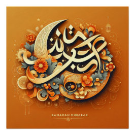 Orange Modern Ramadan Mubarak Glossy Poster
