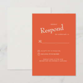 Orange Modern Schriftart White Text Wedding RSVP Karte