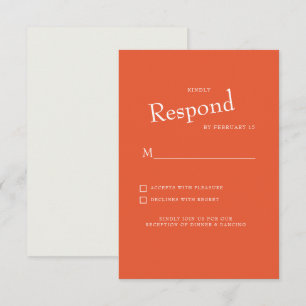 Orange Modern Schriftart White Text Wedding RSVP Karte