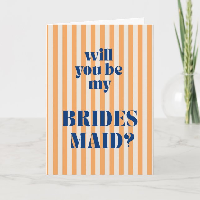 Orange Modern Stripe Bridesmaid Proposal Karte (Vorderseite)
