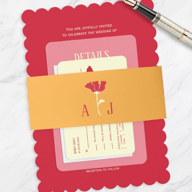 Orange Moderne Blume Hochzeitseinladung Einladungsbanderole (Von Creator hochgeladen)