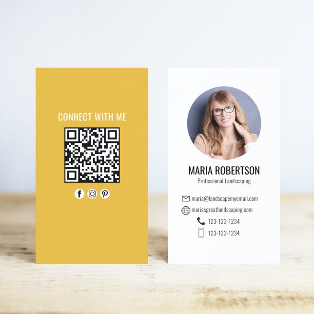 Orange Moderne Geschäft QR-Code Foto Visitenkarte (Business card with orange and white theme. )