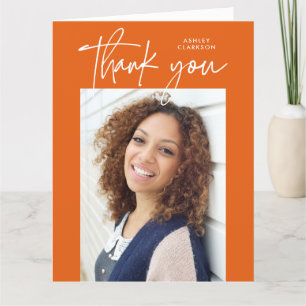 Orange Moderne Kalligrafie Foto Abschluss geflocht Dankeskarte