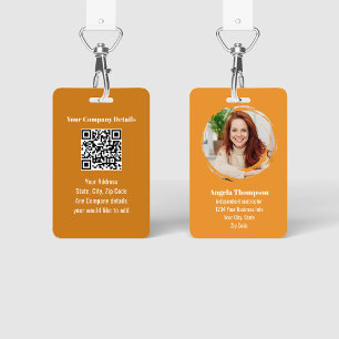 Orange moderner Foto-QR-Code-Mitarbeiter Ausweis